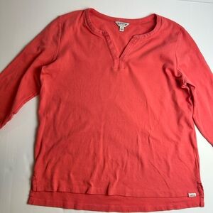 Orvis Vibrant Coral V-Neck Top 3/4 Sleeve Sz Large